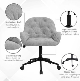 Vinsetto Ergonomiczny fotel wypoczynkowy z miękkim mechanizmem regulacji Jasnoszary metaliczny aksamit