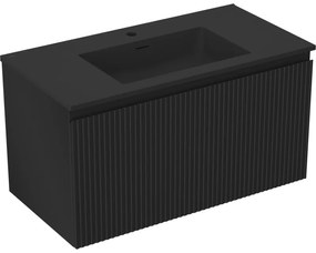 Mexen Rivel szafka łazienkowa 90 cm z umywalką Otis, 1 szuflada, ryflowana , czarna mat - 91A20-09047-1-BF71-W18M71