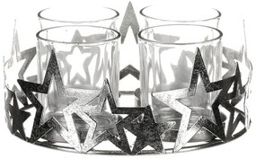 Świecznik adwentowy ze szklanymi elementami Gwiazda, metal, srebrny