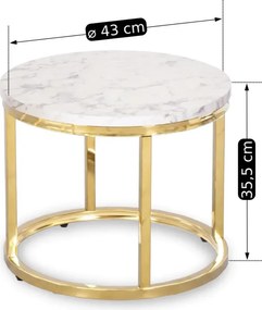 Zestaw Stolików Kawowych OLIS 43 cm/53 cm Biały Marmur Złoty do Salonu Glamour
