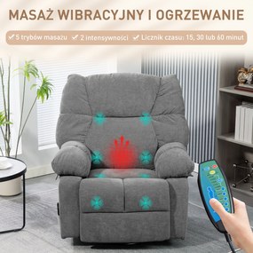 HOMCOM Fotel Relax z funkcją masażu, Regulowany obrotowy fotel masujący, 4 kieszenie boczne i pilot, Ciemnoszary