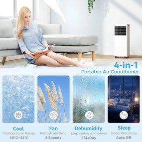 HOMCOM Przenośny klimatyzator 7000 BTU, 4-w-1 z funkcją chłodzenia, osuszania, wentylacji i trybem nocnym | Aosom PL