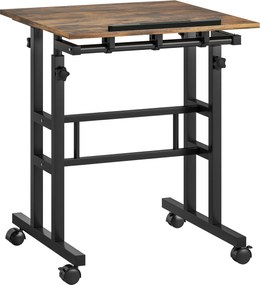 HOMCOM Biurko regulowane wysokości z półką, kółkami, biurko komputerowe Rustykalny-Brąz 60 x 60 x 70,5-120 cm