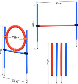 PawHut Zestaw Agility dla Psów Slalom i Obręcz Treningowa Zabawa i Ćwiczenia Wysokość 86cm Niebieski Czerwony | Aosom PL