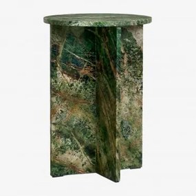 Stolik Pomocniczy Okrągły Ø35 Cm Z Marmuru Mencia Zielony Marmur Forest - Sklum