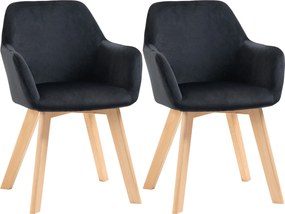 HOMCOM Krzesła Jadalniane Zestaw 2 Nowoczesny Design Aksamit Drewno Kauczukowe 54x57x80 cm Czarne | Aosom PL