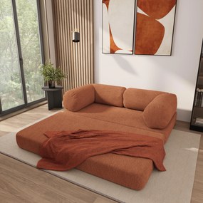 Masseno Sofa piankowa EIREN z funkcją spania, Kanapa z pianki do salonu, Bezmontażowa, Tkanina bucle – Miedziany QUELLE 54
