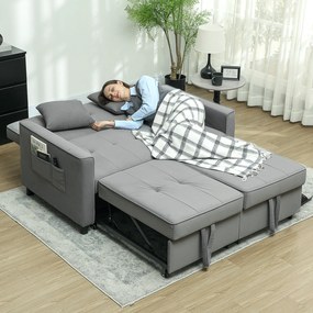 HOMCOM Sofa 4 w 1, regulowana sofa, sofa łóżko, z poduszkami, obicie z tkaniny, do salonu, sypialni, szara