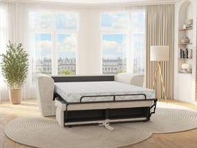 Kanapa 4-osobowa rozkładana typu express z beżową tapicerką - Miejsce do spania 160 cm - Materac 18 cm - RIZORA