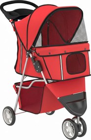 PawHut Wózek dla psa składany, buggy z koszem, poduszką, oknami z siatki, uchwytem na napój dla małych psów do 10 kg, czerwony | Aosom PL