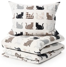 PrzytulneMieszkanie.pl PrzytulneMieszkanie.pl Pościel z bawełny Renforcé PATTERNED CATS beżowe Rozmiar pościeli: 2 szt 70 x 90 cm | 200 x 220 cm