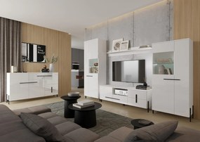 Komoda JUSTINE 150 3D3S biała/biały połysk FURNIVAL
