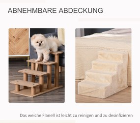 PawHut Schodki dla zwierząt 4-stopniowe z pluszową pokrywą, schodki dla psa/kota, płyta wiórowa, beżowe, 60x35x44cm | Aosom PL