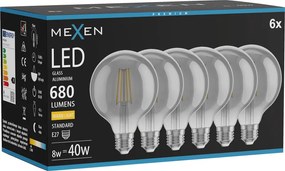 Mexen Vintis 6x żarówka filament LED E27, G95, 8W, Ciepła - 2700K, 680 lm, smoke - L157-E27-0827-70x06