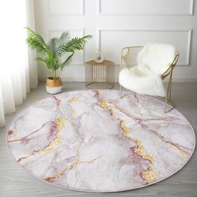 Jasnoróżowy/w kolorze złota okrągły dywan odpowiedni do prania ø 80 cm Marble – Mila Home