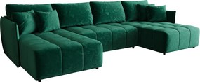 Welurowa zielona sofa rozkładana z pojemnikiem na pościel E6-N30