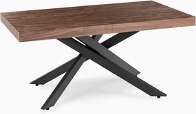 Zestaw Stół Prostokątny Rozkładany HAMPTON 160-240 cm Orzech/Czarny i 4 Krzesła Tapicerowane AKITA Sztruksowe Kremowe