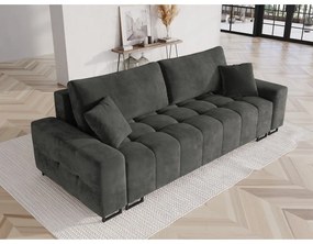 Szara aksamitna rozkładana sofa ze schowkiem 250 cm Wicklow – Cosmopolitan Design