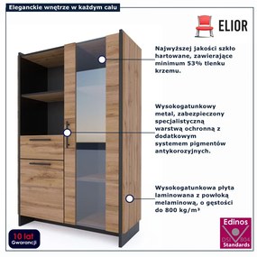 Niska witryna szklana z szufladą dąb wotan + czarny Z3-P25