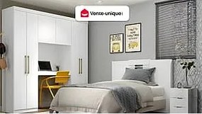 Zabudowa ANTERO – 6 par drzwi – Zawiera szafy i miejsce do przechowywania – Dł. 200 cm – Kolor biały