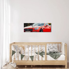Obraz - czerwony Mercedes (z zegarem) (90x30 cm)