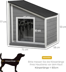 PawHut Domek dla psa z drewna sosnowego, odporny na warunki atmosferyczne, dach asfaltowy, 71 cm x 58 cm x 77 cm, Szary + Biały