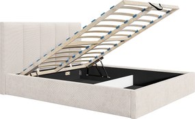 Łóżko ze skrzynią 140 x 190 cm zagłówkiem z pionowymi szwami - Materiał - Beżowy - Z materacem - KILACLO