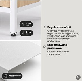 Regał z szufladami do biura, na segregatory i dokumenty, otwarte półki, metalowy, biały/dąb sonoma, 800x2200x400 mm: ARIEL Eco Design