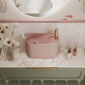 Umywalka z kamienia syntetycznego nablatowa / wisząca owalna różowa 45 x 22 cm OVELA Pink : Typ montażu - nablatowa