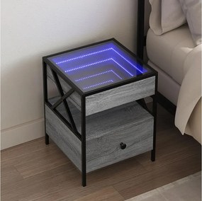 Nocny stolik LED nieskończoność Sonoma szary 40x40x51 cm z inżynierii drewna i stali