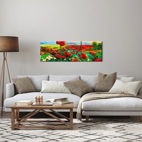 Obraz pola z makami (z zegarem) (90x30 cm)