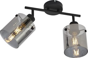 Designerski reflektor sufitowy czarny z przydymionym szkłem 2-punktowy - Domo