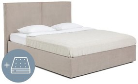 Szarobrązowe tapicerowane łóżko dwuosobowe ze schowkiem z materacem i stelażem 160x200 cm Thessa Bold – Bonami Selection