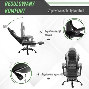 Vinsetto Ergonomiczne krzesło gamingowe z podnóżkiem krzesło biurowe do biurka czarne | Aosom PL