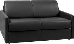 Kanapa 2-osobowa rozkładana typu express z czarnej ekoskóry z siedziskiem z pianki z pamięcią kształtu - Powierzchnia spania 120 cm - Materac 18 cm CALIFE
