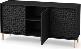 Elegancka komoda PULSET KM-1 w kolorze głębokiej czerni z luksusowymi złotymi nóżkami – nowoczesny mebel do salonu