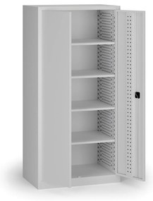 Szafa warsztatowa na narzędzia KOVOS, perforowana, 4 półki, 950 x 600 x 1950 mm, szary