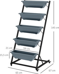 Outsunny Kwietnik na rośliny z donicami, składany, odporny na warunki atmosferyczne, 65 x 67 x 145 cm, Szary + Czarny