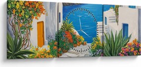 Obraz - Grecka uliczka (z zegarem) (90x30 cm)