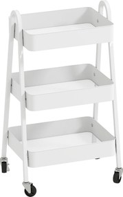 HOMCOM Wózek Serwisowy z 3 Poziomami na Kółkach z Uchwytem i Hamulcem do Kuchni, Biura, Łazienki, Biały