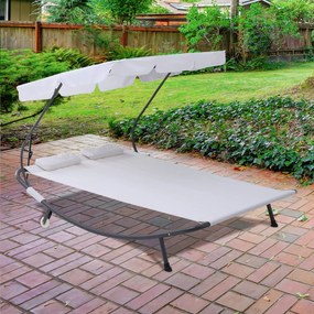 Outsunny® Leżak Dwuosobowy Ze Składanym Daszkiem Stal Kremowo-biały