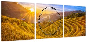 Obraz - Pole ryżowe w Wietnamie (z zegarem) (90x30 cm)