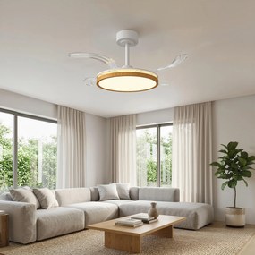 HOMCOM Wentylator sufitowy z lampą i pilotem, Ø95 cm, nowoczesny wentylator sufitowy LED ze składanymi łopatkami, drewno naturalne | Aosom PL