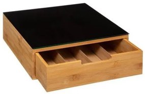 Pojemnik na kapsułki do kawy, 30x30x10 cm, bambusowy + deska