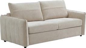 Kanapa  3-osobowa rozkładana typu express z tkaniny teksturowanej beżowej - Powierzchnia spania 145 cm MALOGU