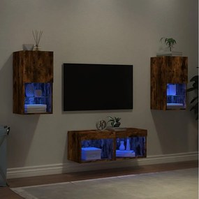 Zestaw Mebli TV Ściennych z Oświetleniem LED Dąb Dymiony 4 Części