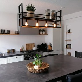 Lampa wisząca czarna z półką 4-światła - Cage Rack Nowoczesny Oswietlenie wewnetrzne