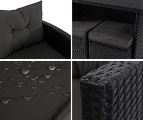 Zestaw mebli ogrodowych Dallas - narożnik, pufy i stół obiadowy, czarny/ciemnoszary