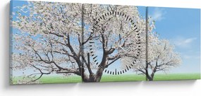 Obraz drzew (z zegarem) (90x30 cm)