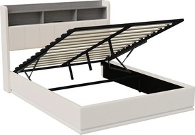 Łóżko 160x200cm z oświetleniem LED, łóżko z pojemnikiem na pościel z listwowym stelażem, gniazdkami, USB i Type-C, aksamitne